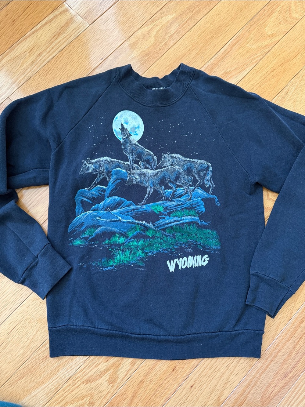 RARE 90s Vintage Wyoming Crewneck Sweatshirt with Wolf Graphic - Unisex